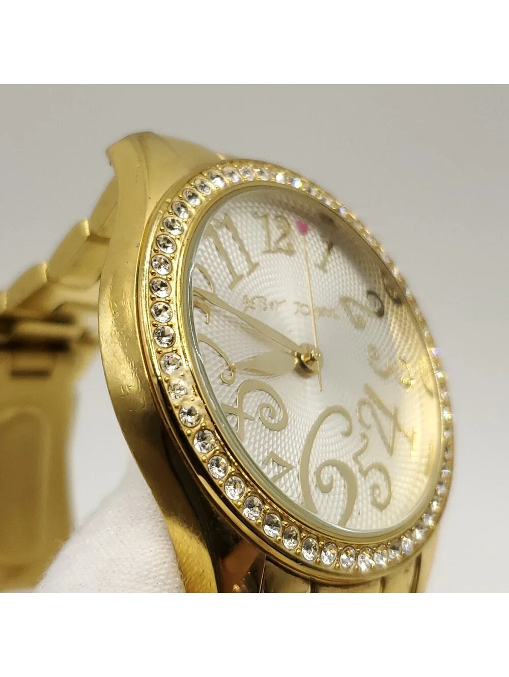 Betsey Johnson Rhinestone Bezel Gold Tone Womens Watch 39mm New Battery